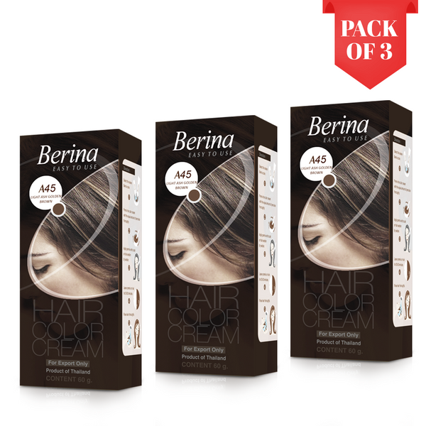 Berina Professional | Permanent Hair Color Cream | 60gm  Long Lasting Color (Pack of 3)